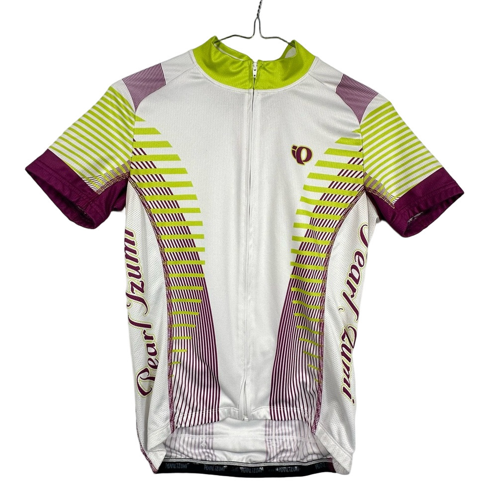 Pearl Izumi White and Purple Cycling Jersey with Green Size Small